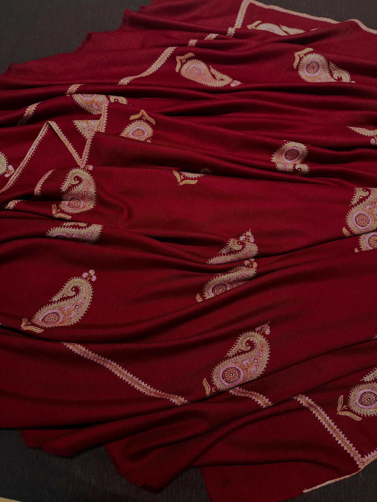 Cherry Red Batam Embroidered Pashmina Shawl