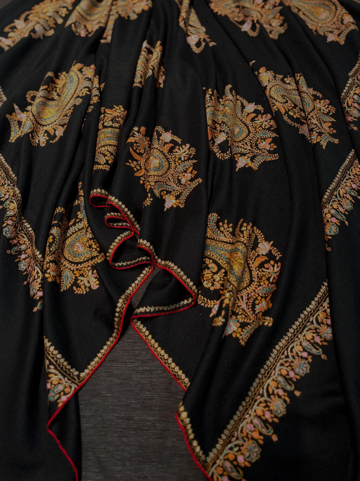 Exquisite Black Batam Embroidered Pashmina Shawl