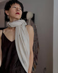 Extra Fine Ivory Silk Embroidered Pashmina Shawl with Elegant Buti Design
