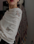 Extra Fine Ivory Silk Embroidered Pashmina Shawl with Elegant Buti Design