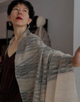 Extra Fine Silk Embroidered Pashmina Shawl with Elegant Ikat Stripes Design