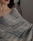 Extra Fine Silk Embroidered Pashmina Shawl with Elegant Ikat Stripes Design