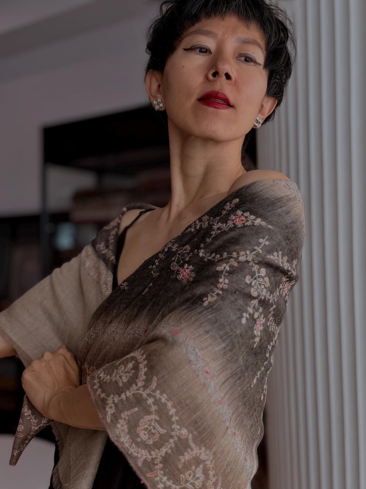 IKAT Katraaz Design Embroidery Pashmina Shawl