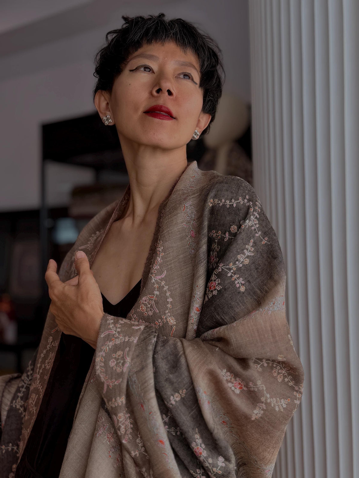 IKAT Katraaz Design Embroidery Pashmina Shawl