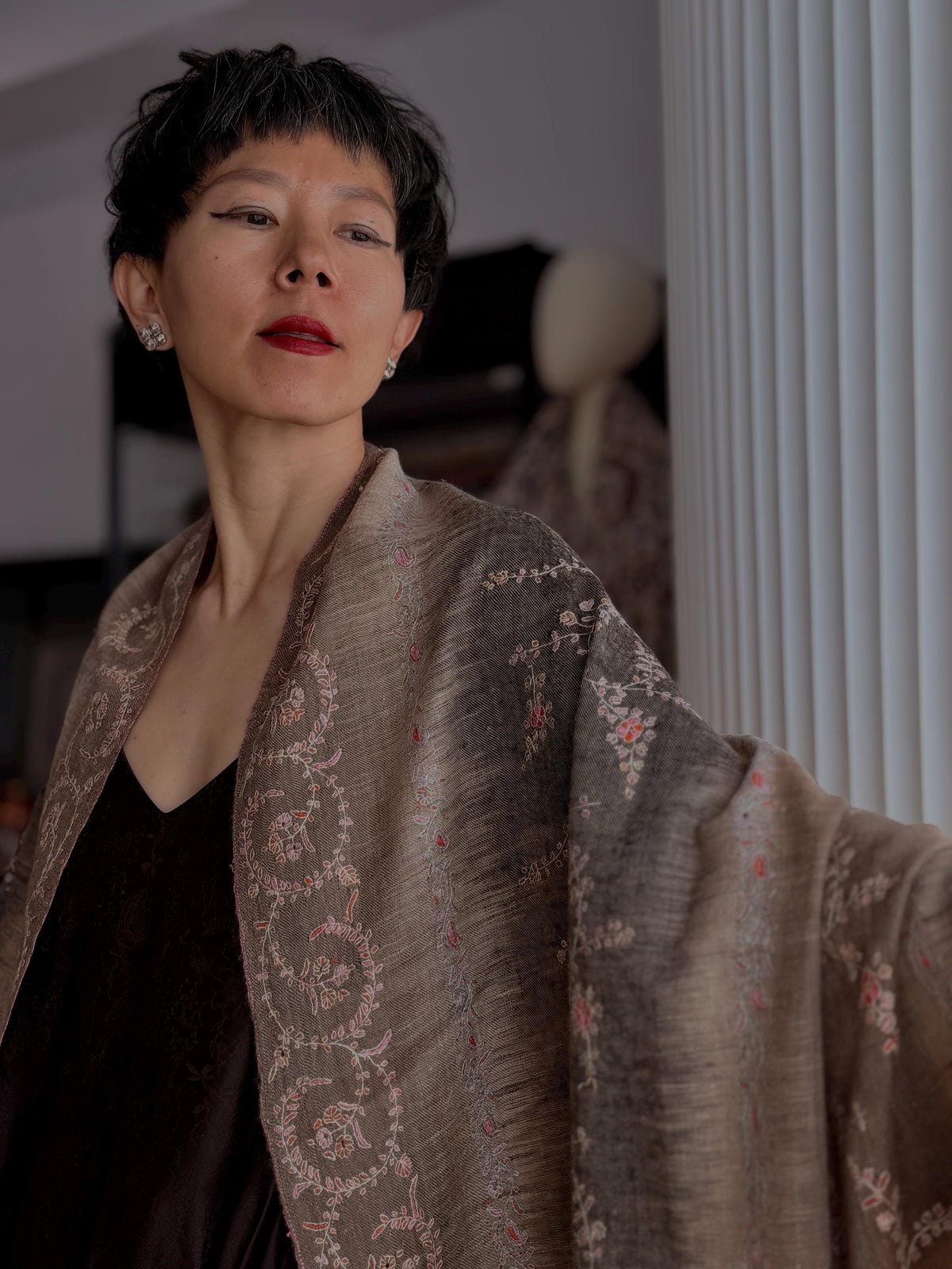 IKAT Katraaz Design Embroidery Pashmina Shawl