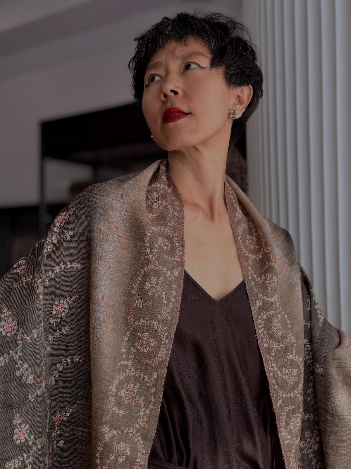 IKAT Katraaz Design Embroidery Pashmina Shawl