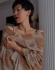 Orange IKAT Buti Embroidered Pashmina Shawl