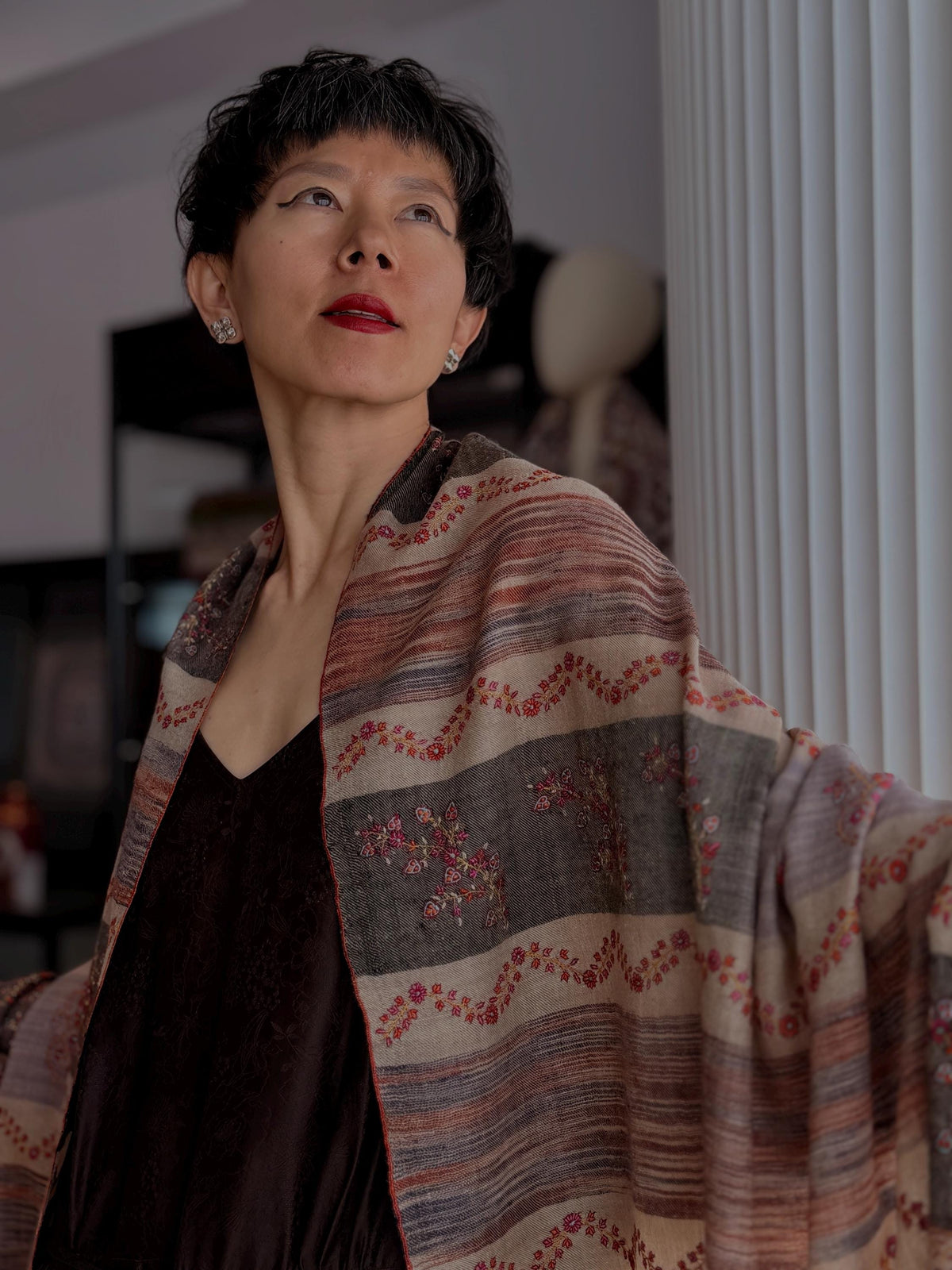 Purple IKAT Buti Embroidered Pashmina Shawl