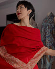Exquisite Peach Red Dhoor Embroidered Pashmina Shawl