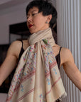 Ivory Palla Embroidered Pashmina Shawl with Modern Floral Design