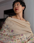 Ivory Palla Embroidered Pashmina Shawl with Modern Floral Design