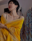 Exquisite Mango Yellow Dhoor Embroidered Pashmina Shawl