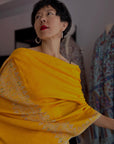 Exquisite Mango Yellow Dhoor Embroidered Pashmina Shawl