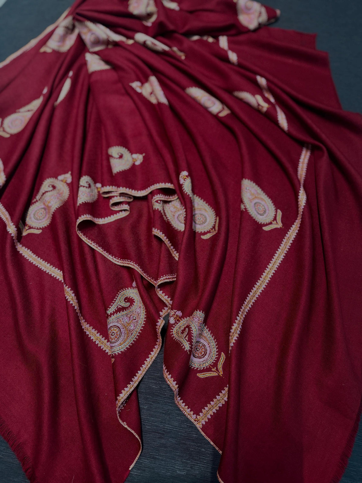 Cherry Red Batam Embroidered Pashmina Shawl