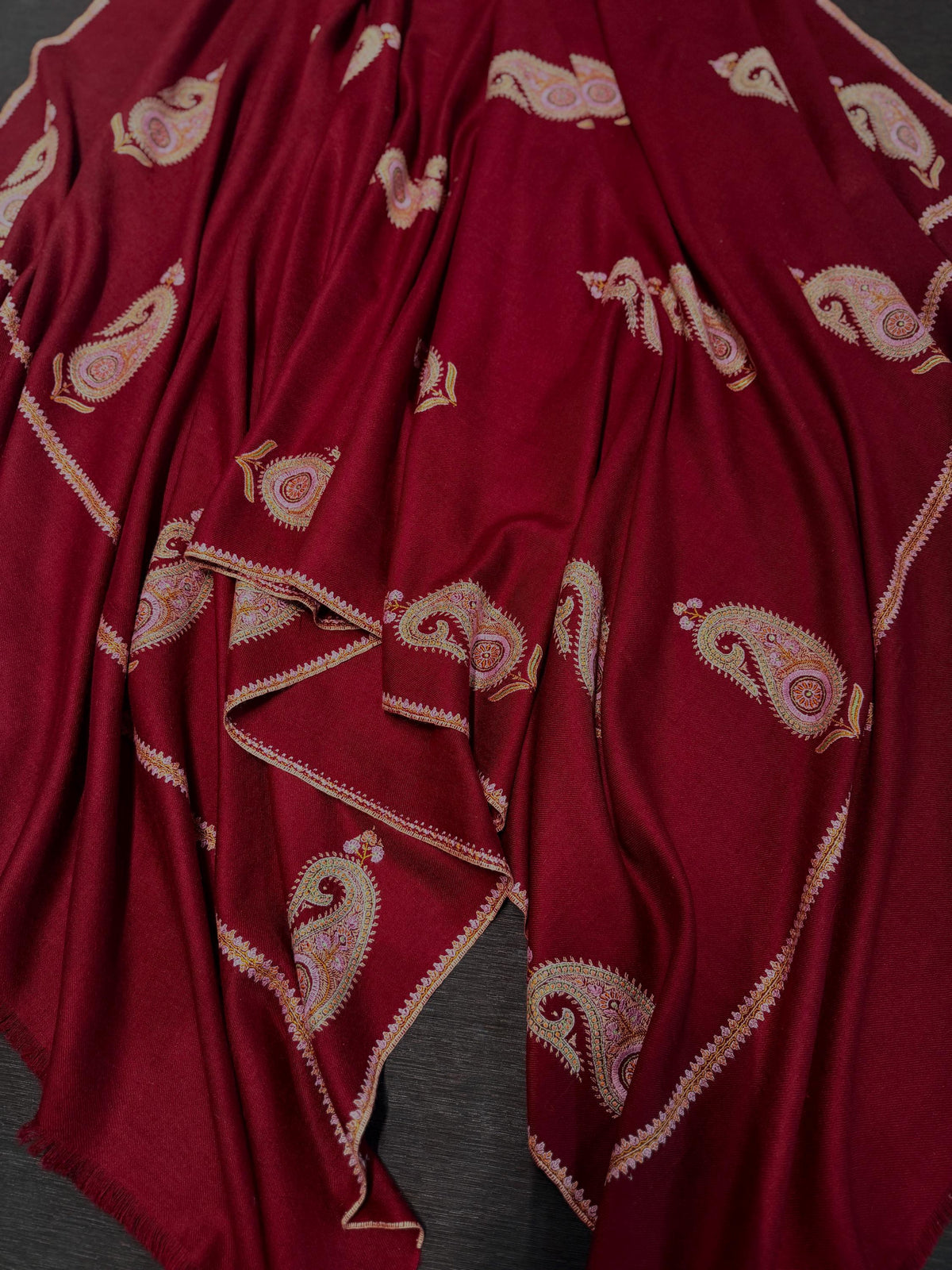 Cherry Red Batam Embroidered Pashmina Shawl