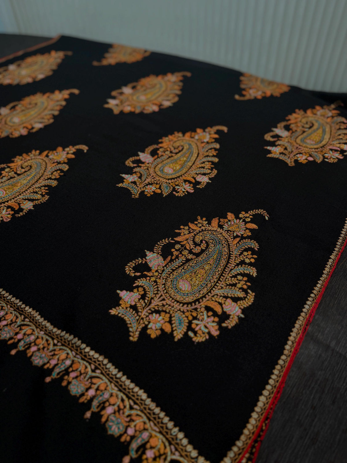 Exquisite Black Batam Embroidered Pashmina Shawl