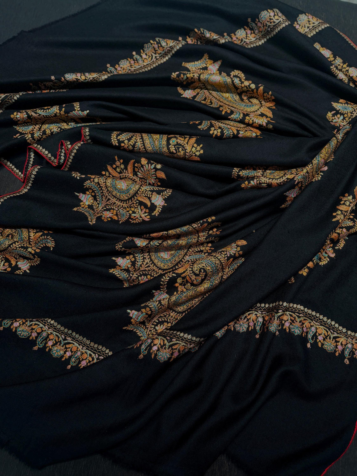 Exquisite Black Batam Embroidered Pashmina Shawl