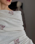 Extra Fine Ivory Silk Embroidered Pashmina Shawl with Elegant Buti Designs