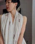 Extra Fine Ivory Silk Embroidered Pashmina Shawl with Elegant Buti Designs