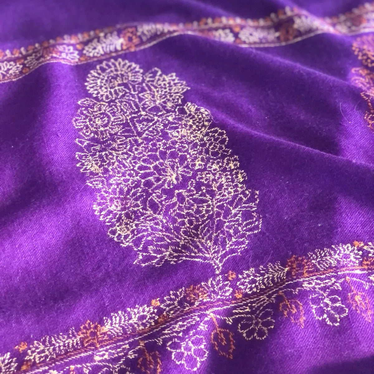 Bright Purple  Embroidery Pashmina Shawl Cone Boteh Design Image 3