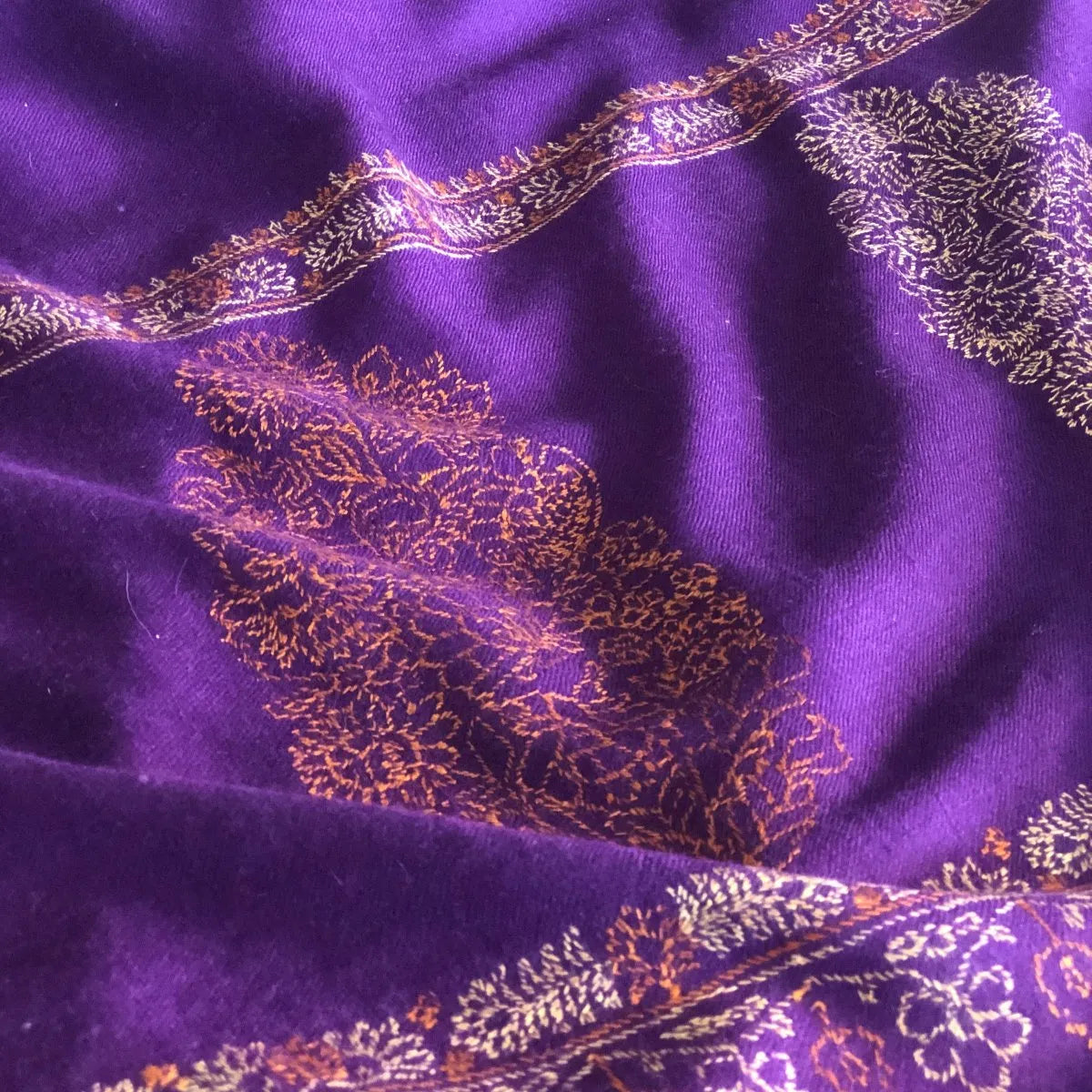 Bright Purple  Embroidery Pashmina Shawl Cone Boteh Design Image 4