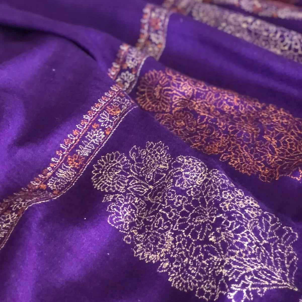 Bright Purple  Embroidery Pashmina Shawl Cone Boteh Design Image 4