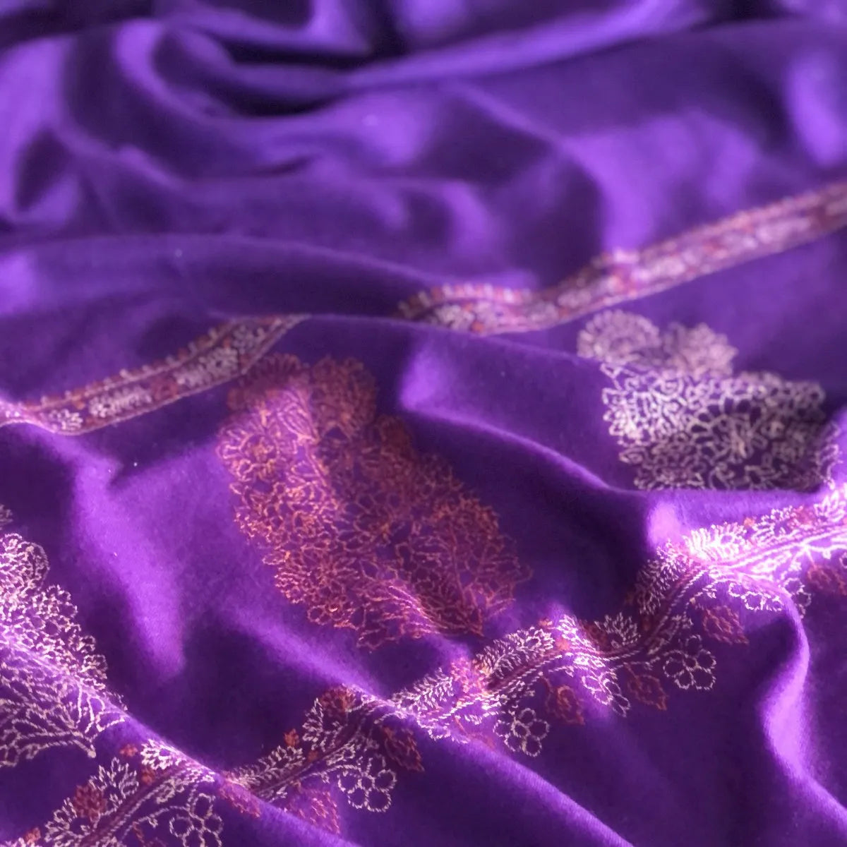 Bright Purple  Embroidery Pashmina Shawl Cone Boteh Design Image 2