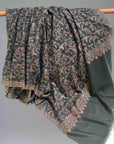 Elegant Gray Buti Design Silk Embroidery Pashmina Shawl - the Atelier H