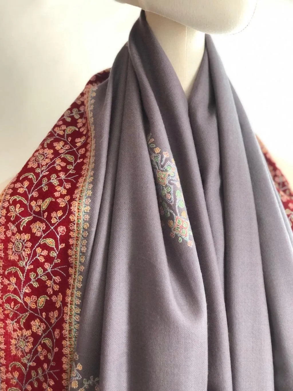 Elegant Gray Embroidery Pashmina Shawl - the Atelier H