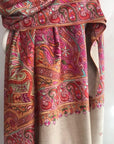 Dancing Almond Design Sozni Jamawar Embroidery Pashmina Shawl - the Atelier H