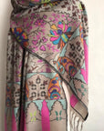 Beige Kani Jamawar Pashmina Shawl Chinar Design - the Atelier H