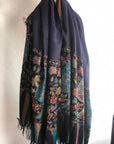 Navy Reversible Floral Design Kani Pashmina Shawl - the Atelier H