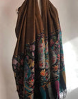 Navy Reversible Floral Design Kani Pashmina Shawl - the Atelier H