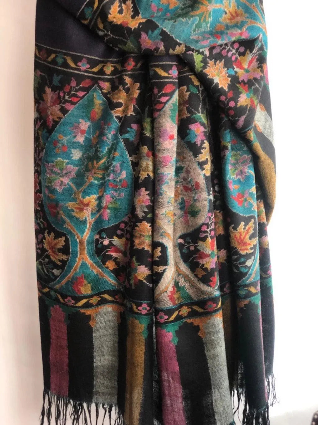 Navy Reversible Floral Design Kani Pashmina Shawl - the Atelier H