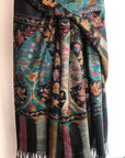 Navy Reversible Floral Design Kani Pashmina Shawl - the Atelier H