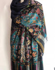 Navy Reversible Floral Design Kani Pashmina Shawl - the Atelier H