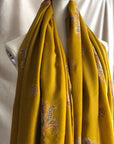 Extra Fine Mustard Floral Design Pashmina Shawl - the Atelier H