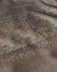 Natural Gray Hand Embroidery Pashmina Shawl Classic Almond Design - the Atelier H