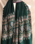 Emerald Green Paisley Embroidery Pashmina Shawl - the Atelier H