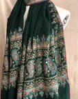 Emerald Green Paisley Embroidery Pashmina Shawl - the Atelier H