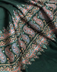 Emerald Green Paisley Embroidery Pashmina Shawl - the Atelier H