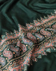 Emerald Green Paisley Embroidery Pashmina Shawl - the Atelier H