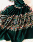 Emerald Green Paisley Embroidery Pashmina Shawl - the Atelier H