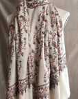 White Paisley Silk Embroidery Pashmina Shawl - the Atelier H