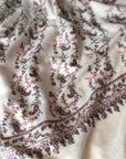 White Paisley Silk Embroidery Pashmina Shawl - the Atelier H