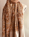 Beige Floral Design Sozni Jamawar Embroidery Pashmina Shawl - the Atelier H