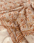 Beige Floral Design Sozni Jamawar Embroidery Pashmina Shawl - the Atelier H