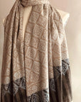 Beige Sozni Jamawar Pashmina Shawl Diamond Design - the Atelier H