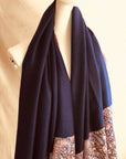 Extra Fine Navy Paisley Design Embroidery Pashmina Shawl - the Atelier H