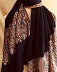 Extra Fine Navy Paisley Design Embroidery Pashmina Shawl - the Atelier H